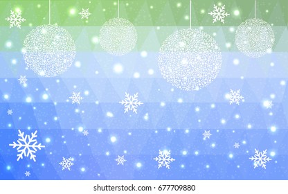 Light Blue Green vector christmas postcard low polygon background. Illustration consisting of triangles. Abstract triangular polygonal origami or crystal design of New Year celebration.