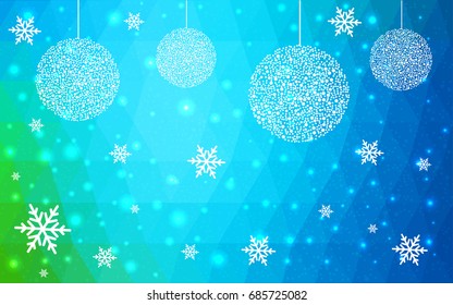 Light Blue Green vector christmas postcard low polygon background. Illustration consisting of triangles. Abstract triangular polygonal origami or crystal design of New Year celebration.
