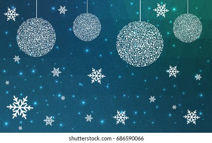 Light Blue Green vector christmas postcard low polygon background. Illustration consisting of triangles. Abstract triangular polygonal origami or crystal design of New Year celebration.