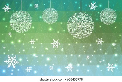 Light Blue Green vector christmas postcard low polygon background. Illustration consisting of triangles. Abstract triangular polygonal origami or crystal design of New Year celebration.