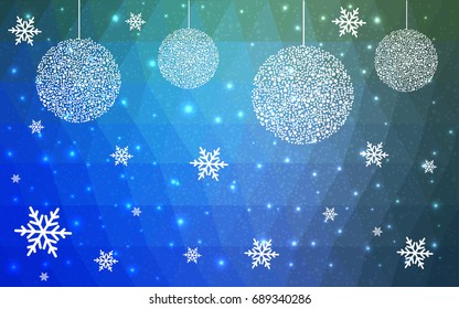 Light Blue Green vector christmas postcard low polygon background. Illustration consisting of triangles. Abstract triangular polygonal origami or crystal design of New Year celebration.