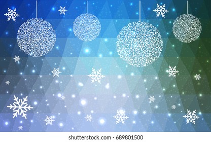 Light Blue Green vector christmas postcard low polygon background. Illustration consisting of triangles. Abstract triangular polygonal origami or crystal design of New Year celebration.