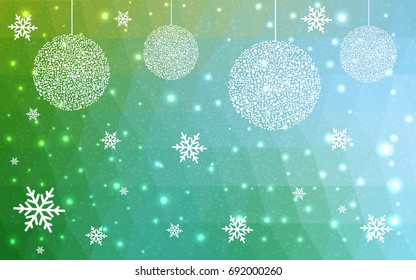 Light Blue Green vector christmas postcard low polygon background. Illustration consisting of triangles. Abstract triangular polygonal origami or crystal design of New Year celebration.