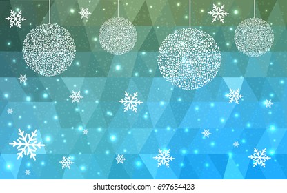 Light Blue Green vector christmas postcard low polygon background. Illustration consisting of triangles. Abstract triangular polygonal origami or crystal design of New Year celebration.