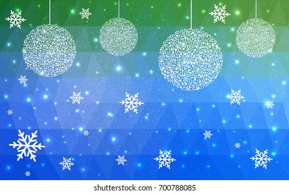 Light Blue Green vector christmas postcard low polygon background. Illustration consisting of triangles. Abstract triangular polygonal origami or crystal design of New Year celebration.
