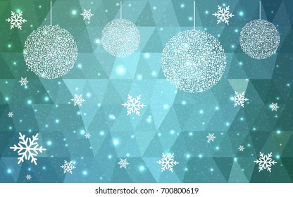 Light Blue Green vector christmas postcard low polygon background. Illustration consisting of triangles. Abstract triangular polygonal origami or crystal design of New Year celebration.