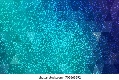 Light Blue, Green vector christmas polygon background. Low poly Illustration consisting of triangles with snowflakes. Texture background of New Year celebration.