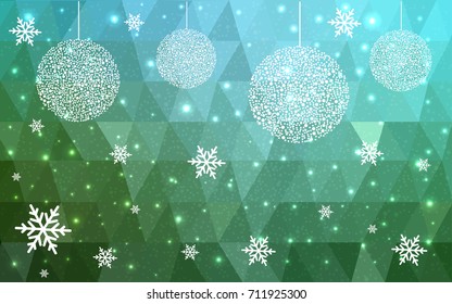 Light Blue Green vector christmas postcard low polygon background. Illustration consisting of triangles. Abstract triangular polygonal origami or crystal design of New Year celebration.
