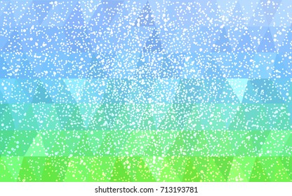 Light Blue, Green vector christmas polygon background. Low poly Illustration consisting of triangles with snowflakes. Texture background of New Year celebration.