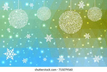 Light Blue Green vector christmas polygon background. Low poly Illustration consisting of triangles with snowflakes. Texture, seamless background of New Year celebration.