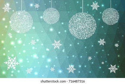 Light Blue Green vector christmas postcard low polygon background. Illustration consisting of triangles. Abstract triangular polygonal origami or crystal design of New Year celebration.