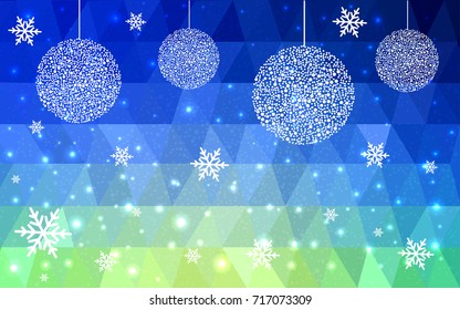 Light Blue Green vector christmas postcard low polygon background. Illustration consisting of triangles. Abstract triangular polygonal origami or crystal design of New Year celebration.