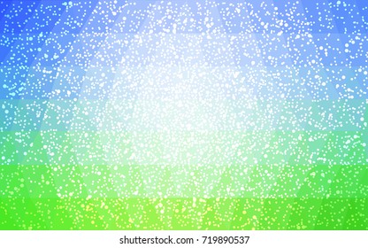 Light Blue, Green vector christmas polygon background. Low poly Illustration consisting of triangles with snowflakes. Texture background of New Year celebration.
