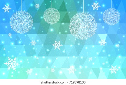 Light Blue Green vector christmas postcard low polygon background. Illustration consisting of triangles. Abstract triangular polygonal origami or crystal design of New Year celebration.