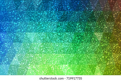 Light Blue, Green vector christmas postcard low polygon background. Illustration consisting of triangles. Abstract triangular polygonal origami or crystal design of New Year celebration.