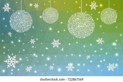 Light Blue Green vector christmas polygon background. Low poly Illustration consisting of triangles with snowflakes. Texture, seamless background of New Year celebration.