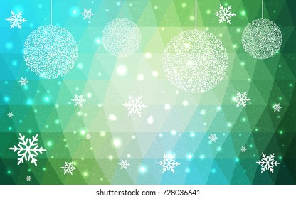 Light Blue Green vector christmas postcard low polygon background. Illustration consisting of triangles. Abstract triangular polygonal origami or crystal design of New Year celebration.