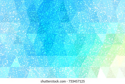 Light Blue, Green vector christmas polygon background. Low poly Illustration consisting of triangles with snowflakes. Texture background of New Year celebration.