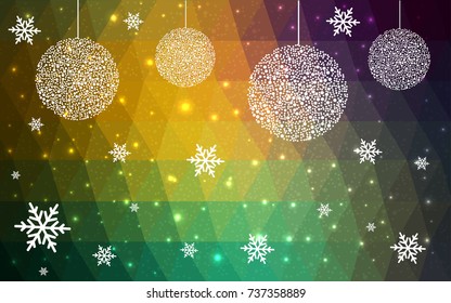 Light Blue Green vector christmas polygon background. Low poly Illustration consisting of triangles with snowflakes. Texture, seamless background of New Year celebration.