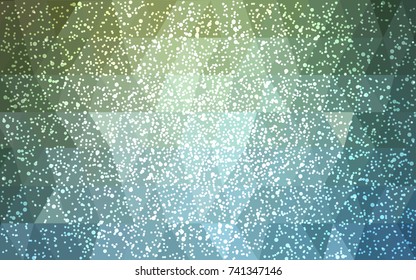 Light Blue, Green vector christmas polygon background. Low poly Illustration consisting of triangles with snowflakes. Texture background of New Year celebration.