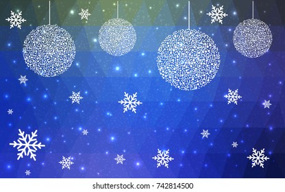 Light Blue Green vector christmas postcard low polygon background. Illustration consisting of triangles. Abstract triangular polygonal origami or crystal design of New Year celebration.