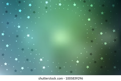 Light Blue, Green vector cover with small and big stars. Glitter abstract illustration with colored stars. The template can be used as a background.