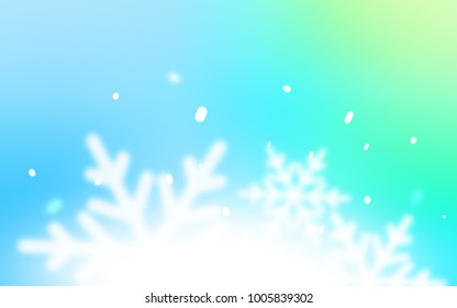 Light Blue, Green vector cover with beautiful snowflakes. Decorative shining illustration with snow on abstract template. The pattern can be used for new year ad, booklets.