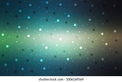 Light Blue, Green vector cover with small and big stars. Glitter abstract illustration with colored stars. The pattern can be used for new year ad, booklets.