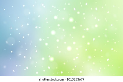 Light Blue, Green vector cover with beautiful snowflakes. Blurred decorative design in xmas style with snow. The pattern can be used for new year leaflets.
