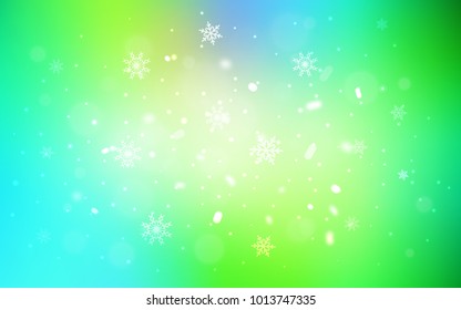 Light Blue, Green vector cover with beautiful snowflakes. Modern geometrical abstract illustration with crystals of ice. The pattern can be used for year new  websites.