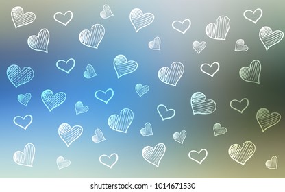Light Blue, Green vector cover with Shining hearts. Illustration with hearts in love concept for valentine's day. Pattern can be used for valentine's ad, booklets.
