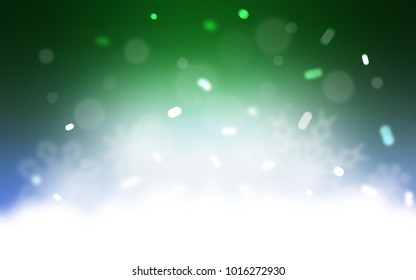 Light Blue, Green vector cover with beautiful snowflakes. Decorative shining illustration with snow on abstract template. New year design for your business advert.