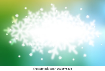 Light Blue, Green vector cover with beautiful snowflakes. Shining colored illustration with snow in christmas style. The pattern can be used for new year leaflets.