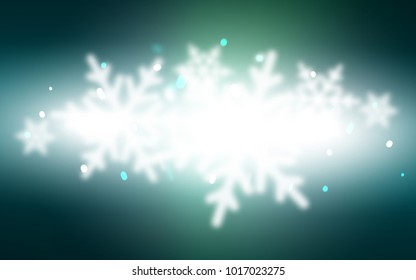 Light Blue, Green vector cover with beautiful snowflakes. Decorative shining illustration with snow on abstract template. New year design for your ad, poster, banner.