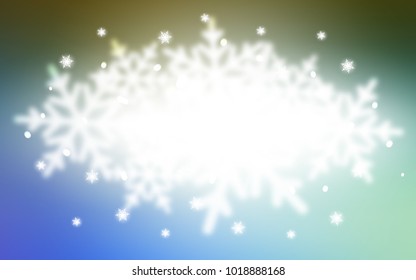 Light Blue, Green vector cover with beautiful snowflakes. Blurred decorative design in xmas style with snow. New year design for your business advert.