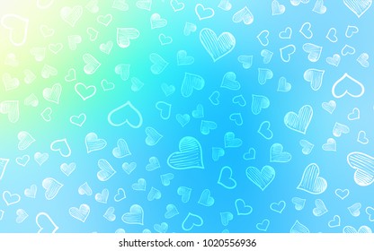 Light Blue, Green vector cover with Shining hearts. Glitter abstract illustration with colorful hearts in romantic style. Beautiful design for your business advert of anniversary.