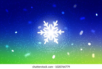 Light Blue, Green vector cover with beautiful snowflakes. Decorative shining illustration with snow on abstract template. The template can be used as a new year background.
