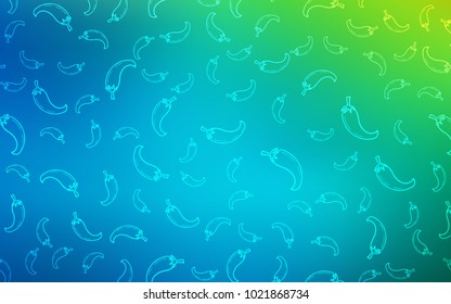 Light Blue, Green vector cover with chili peppers. Glitter abstract sketch with hot pepers. Template for meal cooking in kitchen.