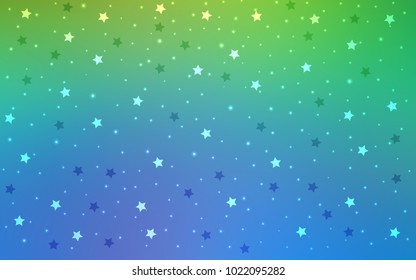 Light Blue, Green vector cover with small and big stars. Modern geometrical abstract illustration with stars. The pattern can be used for new year ad, booklets.