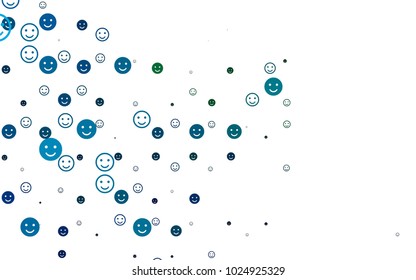 Light Blue, Green vector cover with cute smiles. Decorative shining illustration with smiles on white template. Design for positive ad, poster, banner.