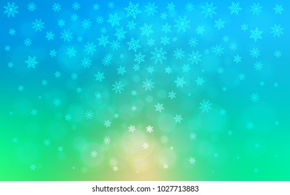 Light Blue, Green vector cover with beautiful snowflakes. Glitter abstract illustration with crystals of ice. The pattern can be used for new year ad, booklets.