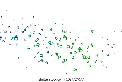 Light Blue, Green vector cover with english symbols. Shining colorful illustration with isolated letters. The pattern can be used as ads, poster, banner for books.
