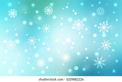 Light Blue, Green vector cover with beautiful snowflakes. Modern geometrical abstract illustration with crystals of ice. The template can be used as a new year background.