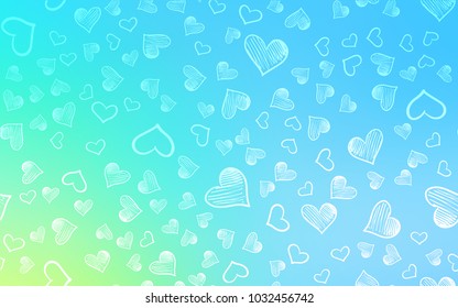 Light Blue, Green vector cover with Shining hearts. Illustration with hearts in love concept for valentine's day. Pattern for carnival, festival romantic leaflets.