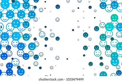 Light Blue, Green vector cover with cute smiles. Blurred decorative design of smiles in doodle style. Beautiful design for your business advert.