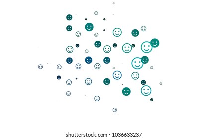Light Blue, Green vector cover with cute smiles. Illustration with set of smiles in simple style. Template for cheerful greeting postcards.