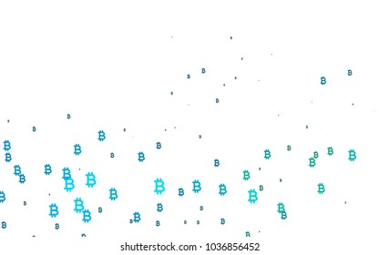 Light Blue, Green vector cover with financial symbols. Shining colored illustration with Bitcoin signs, BTC. The pattern can be used for ad, booklets, leaflets of banks.