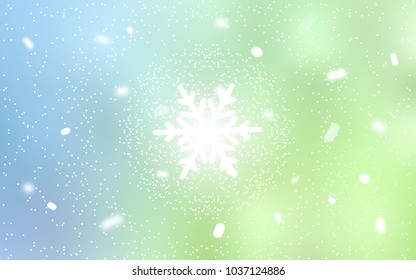 Light Blue, Green vector cover with beautiful snowflakes. Blurred decorative design in xmas style with snow. The pattern can be used for year new  websites.