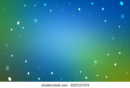 Light Blue, Green vector cover with beautiful snowflakes. Decorative shining illustration with snow on abstract template. The pattern can be used for year new  websites.