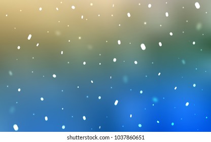 Light Blue, Green vector cover with beautiful snowflakes. Decorative shining illustration with snow on abstract template. The template can be used as a new year background.
